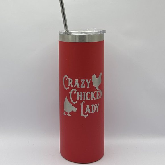 Crazy chicken lady engraved red skinny tumbler, 20 ounce tumbler, chickens - Picture 1 of 1